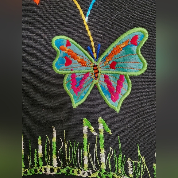 Vintage Julia Kim 90s Butterfly Applique Black Cotton Jacket Size Large - Picture 5 of 7